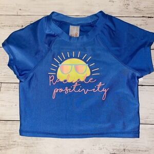 Cat & Jack Girls' Size M 7 8 Blue RADIATE POSITIVITY Cropped Rash Guard NWT